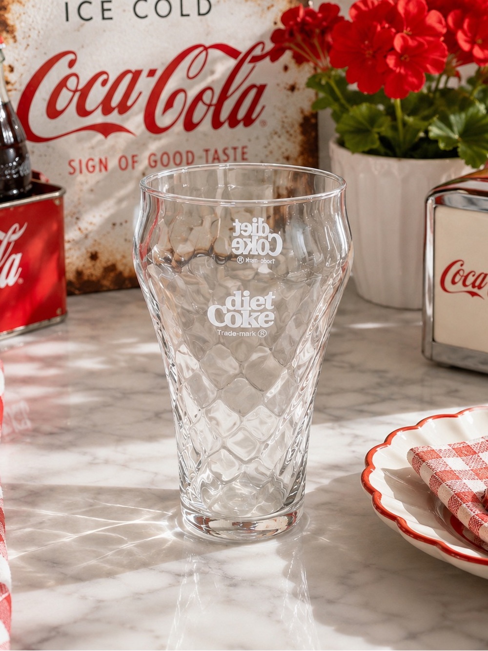 Vintage Diet Coke Coca-Cola Swirl Glass 6” Bell Shaped Tumbler